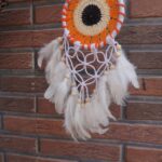 Handmade Orange Crochet Dream Catcher Boho Wall Hanging Decor