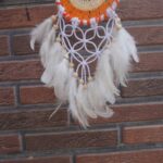 Handmade Orange Crochet Dream Catcher Boho Wall Hanging Decor