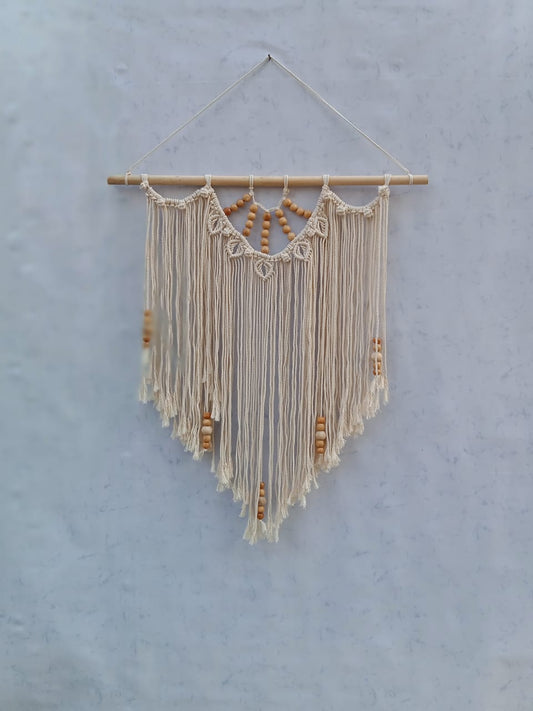 Handcrafted Boho Macramé Wall Hanging with Wooden Beads
