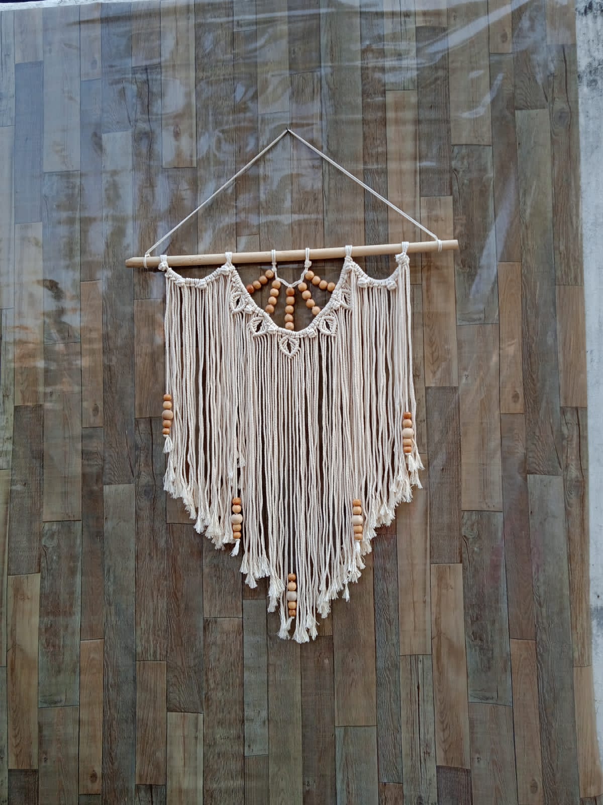 Handcrafted Boho Macramé Wall Hanging with Wooden Beads