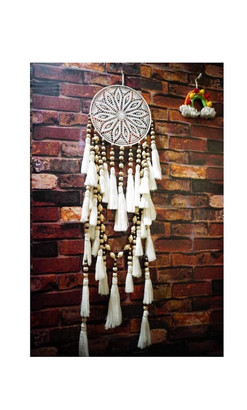Handcrafted Crochet Dream Catcher with Wooden Beads