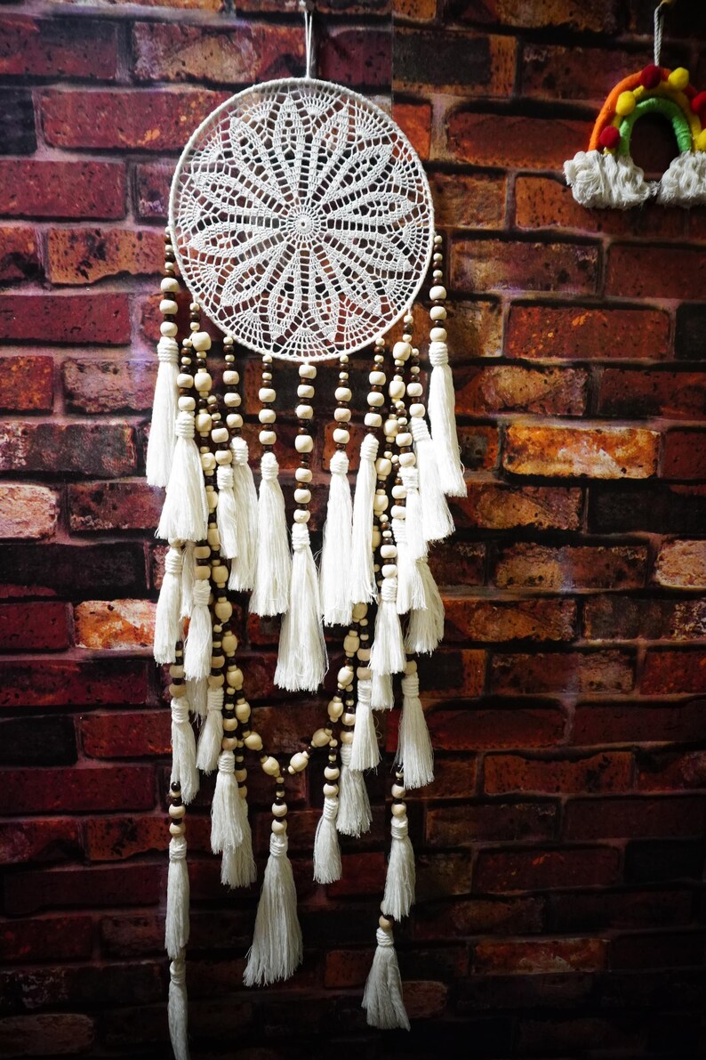 Handcrafted Crochet Dream Catcher with Wooden Beads