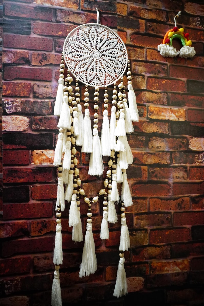 Handcrafted Crochet Dream Catcher with Wooden Beads
