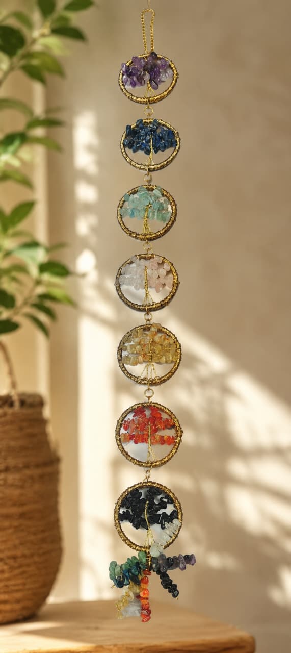 7 Chakra Crystal Tree of Life Wall Hanging | Handmade Gemstone Suncatcher & Spiritual Home Décor