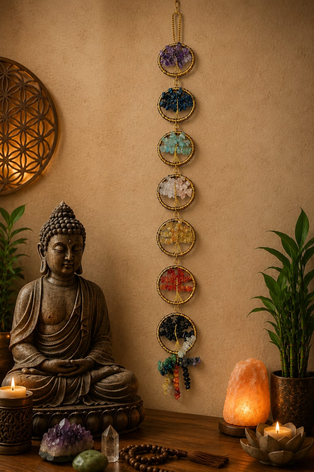 7 Chakra Crystal Tree of Life Wall Hanging | Handmade Gemstone Suncatcher & Spiritual Home Décor