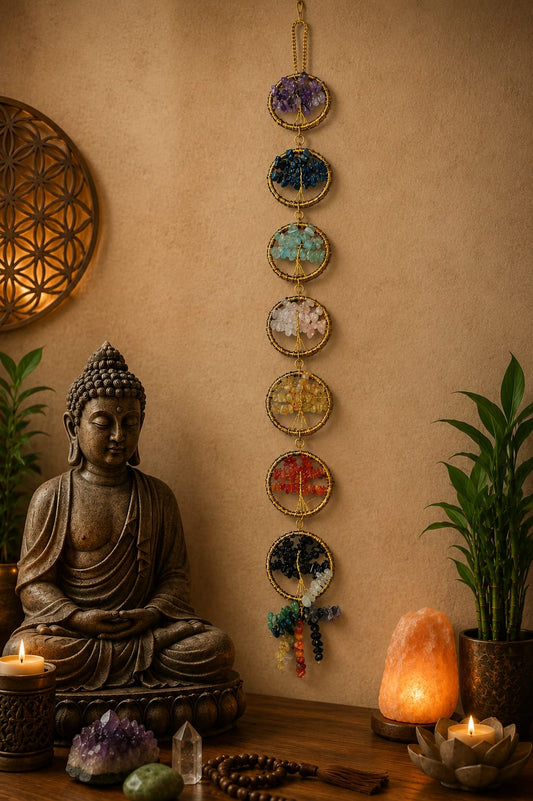 7 Chakra Crystal Tree of Life Wall Hanging | Handmade Gemstone Suncatcher & Spiritual Home Décor