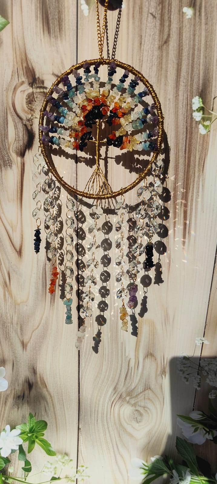 7 Chakra Crystal Tree of Life Suncatcher | Handmade Hanging Crystal Wall Décor