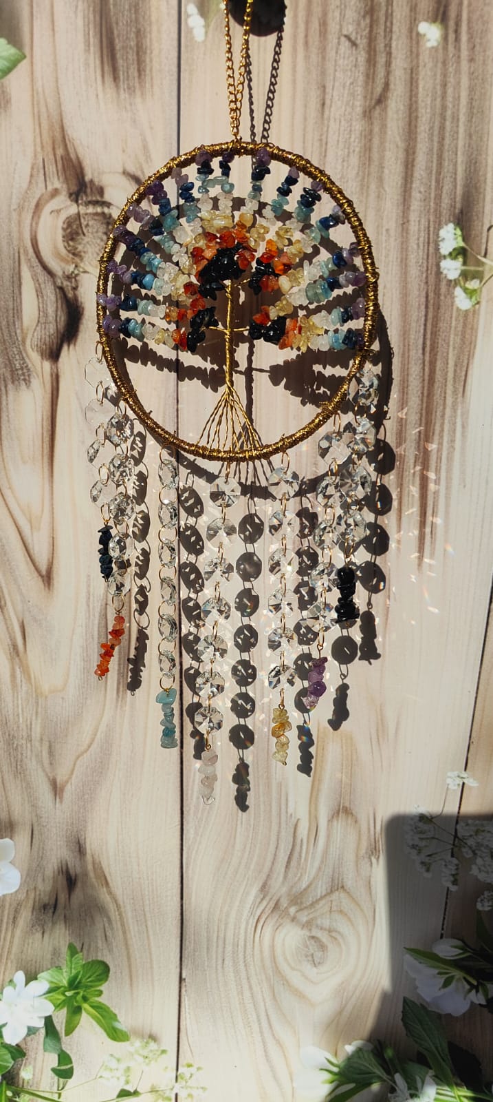 7 Chakra Crystal Tree of Life Suncatcher | Handmade Hanging Crystal Wall Décor