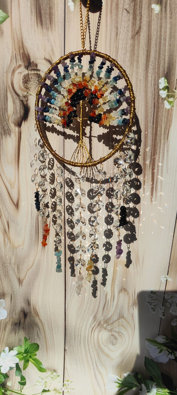 7 Chakra Crystal Tree of Life Suncatcher | Handmade Hanging Crystal Wall Décor