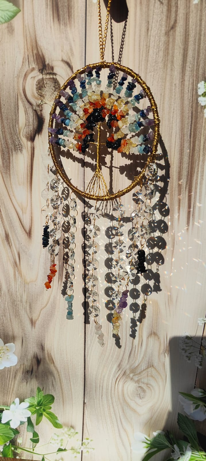 7 Chakra Crystal Tree of Life Suncatcher | Handmade Hanging Crystal Wall Décor
