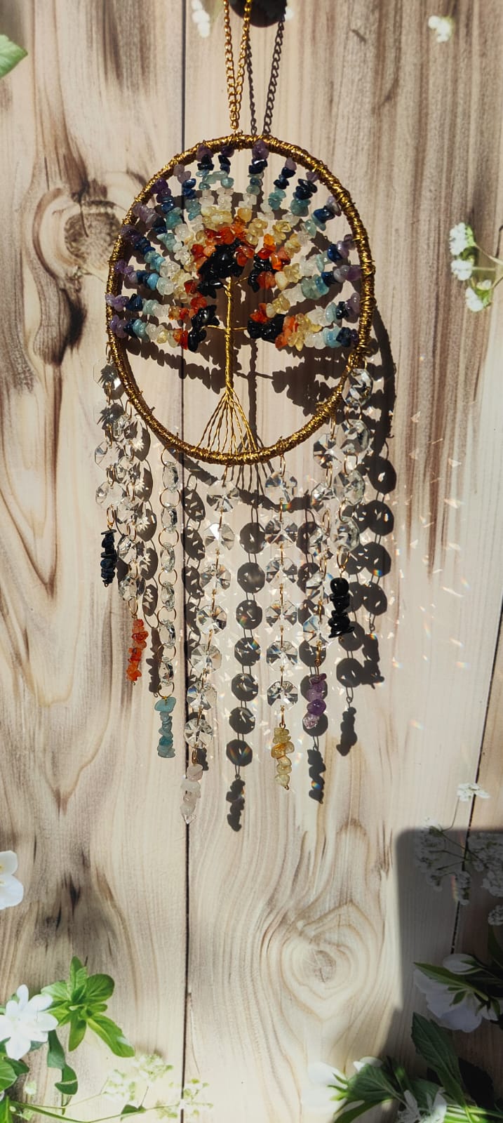 7 Chakra Crystal Tree of Life Suncatcher | Handmade Hanging Crystal Wall Décor