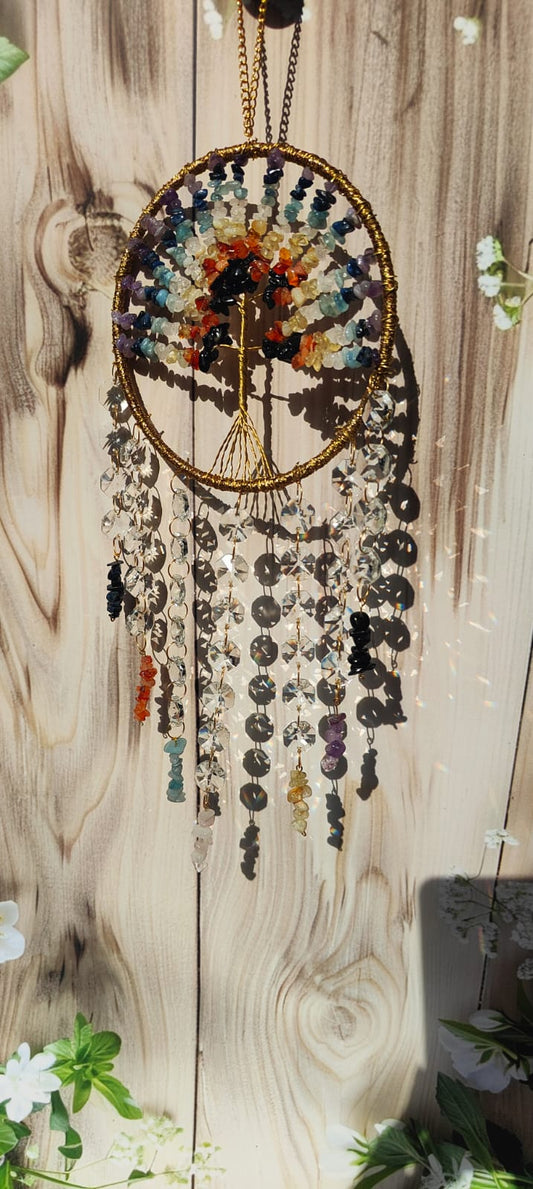 7 Chakra Crystal Tree of Life Suncatcher | Handmade Hanging Crystal Wall Décor