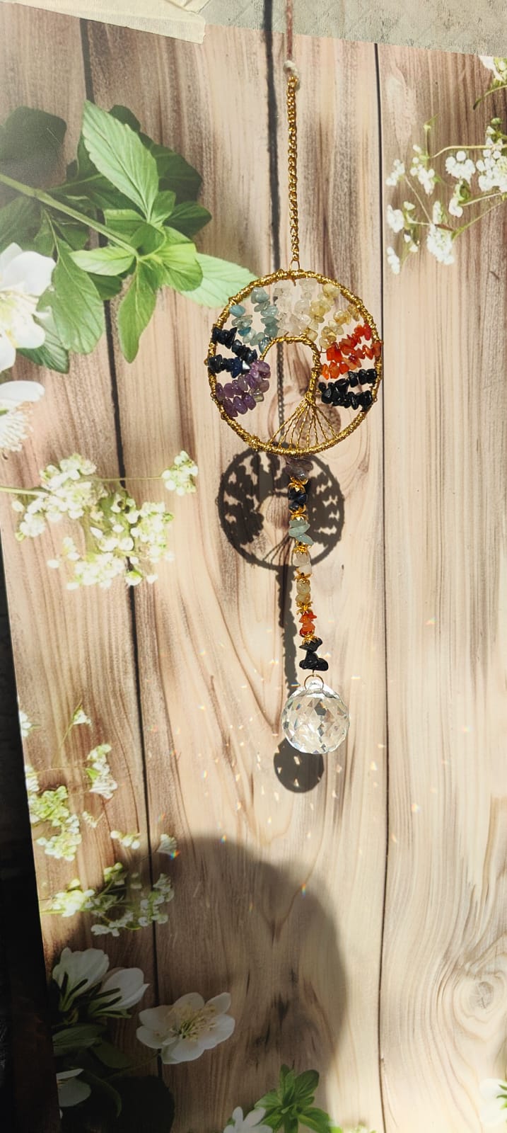 7 Chakra Tree of Life Crystal Suncatcher with Hanging Prism | Rainbow Maker & Positive Energy Décor