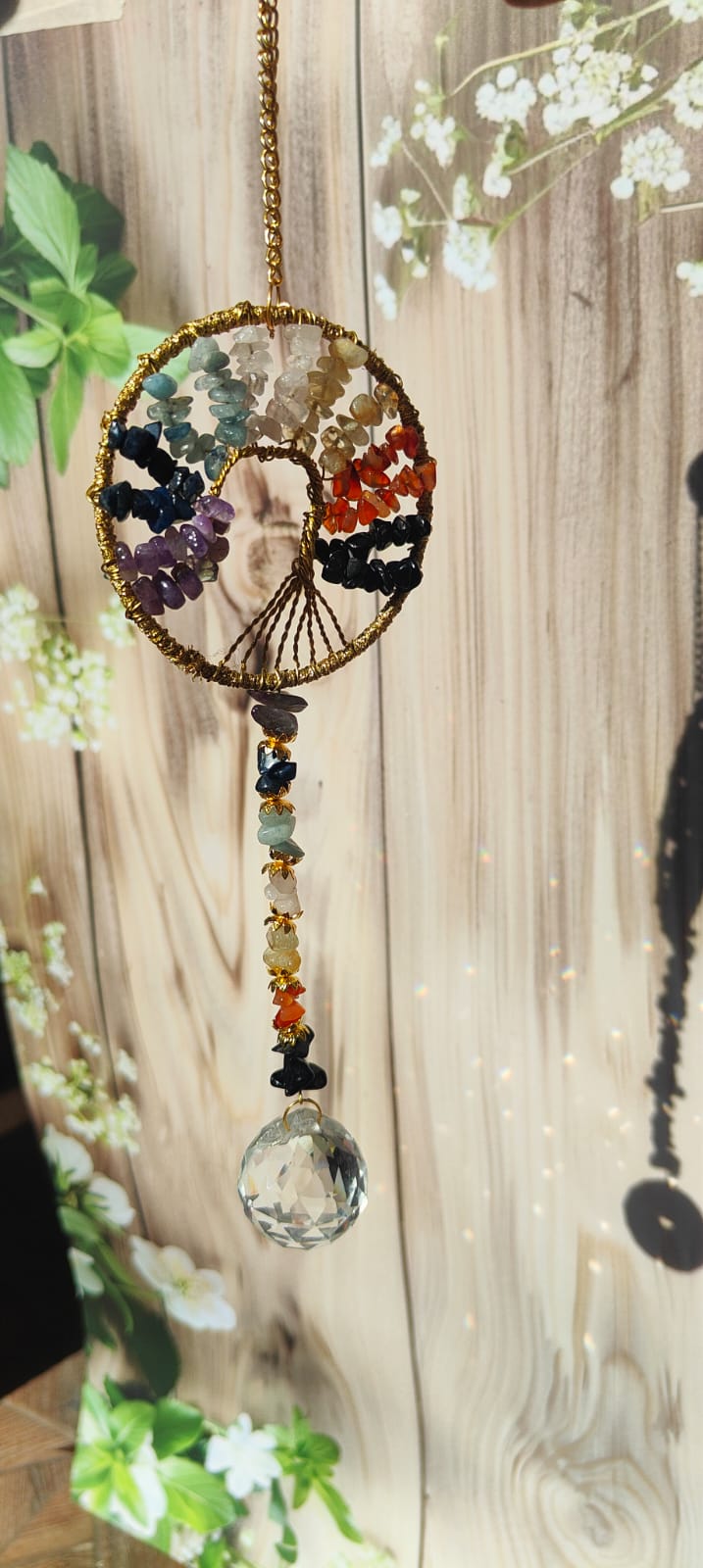 7 Chakra Tree of Life Crystal Suncatcher with Hanging Prism | Rainbow Maker & Positive Energy Décor