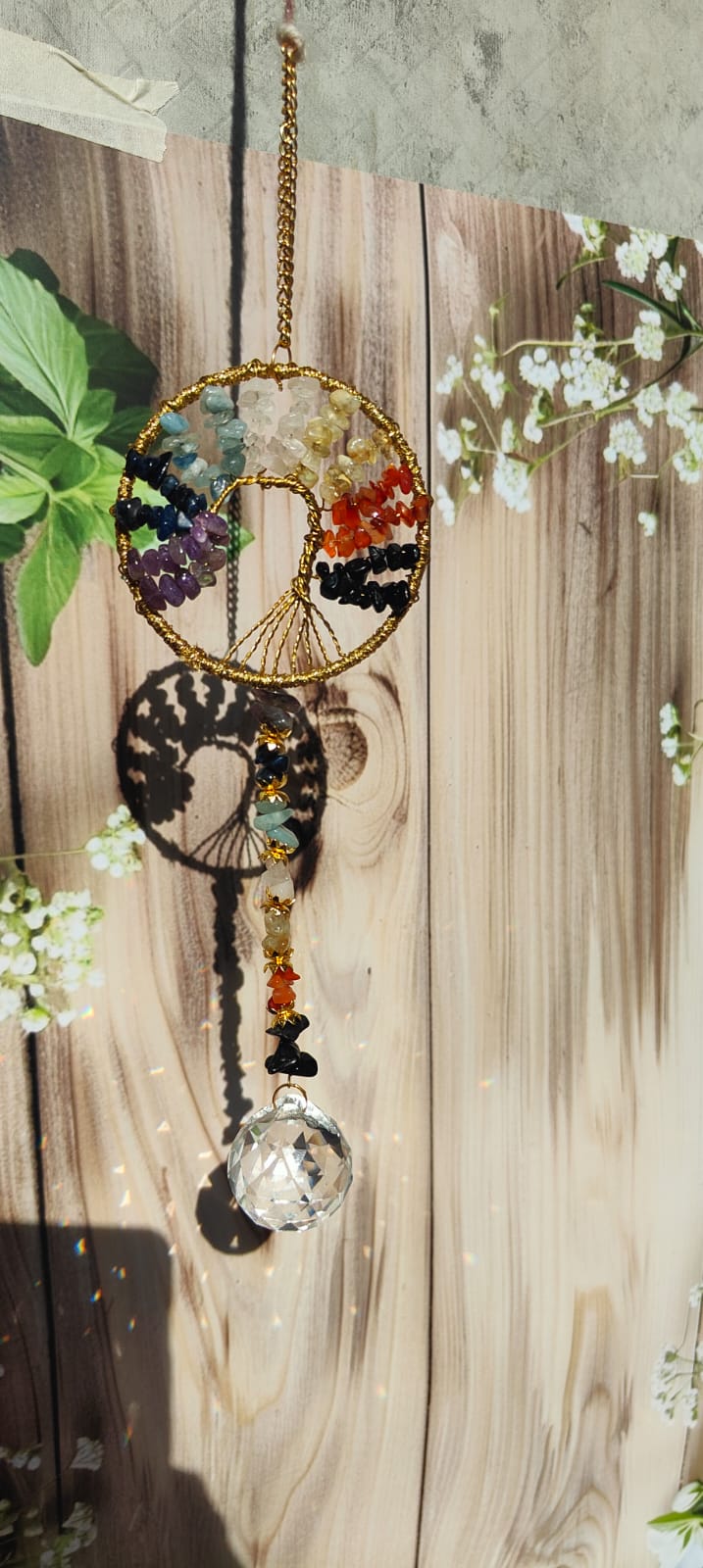 7 Chakra Tree of Life Crystal Suncatcher with Hanging Prism | Rainbow Maker & Positive Energy Décor