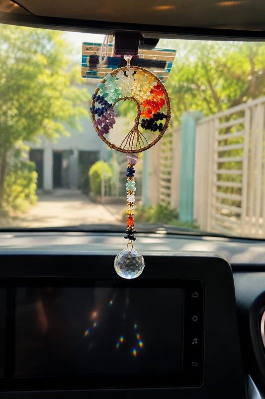 7 Chakra Tree of Life Crystal Suncatcher with Hanging Prism | Rainbow Maker & Positive Energy Décor