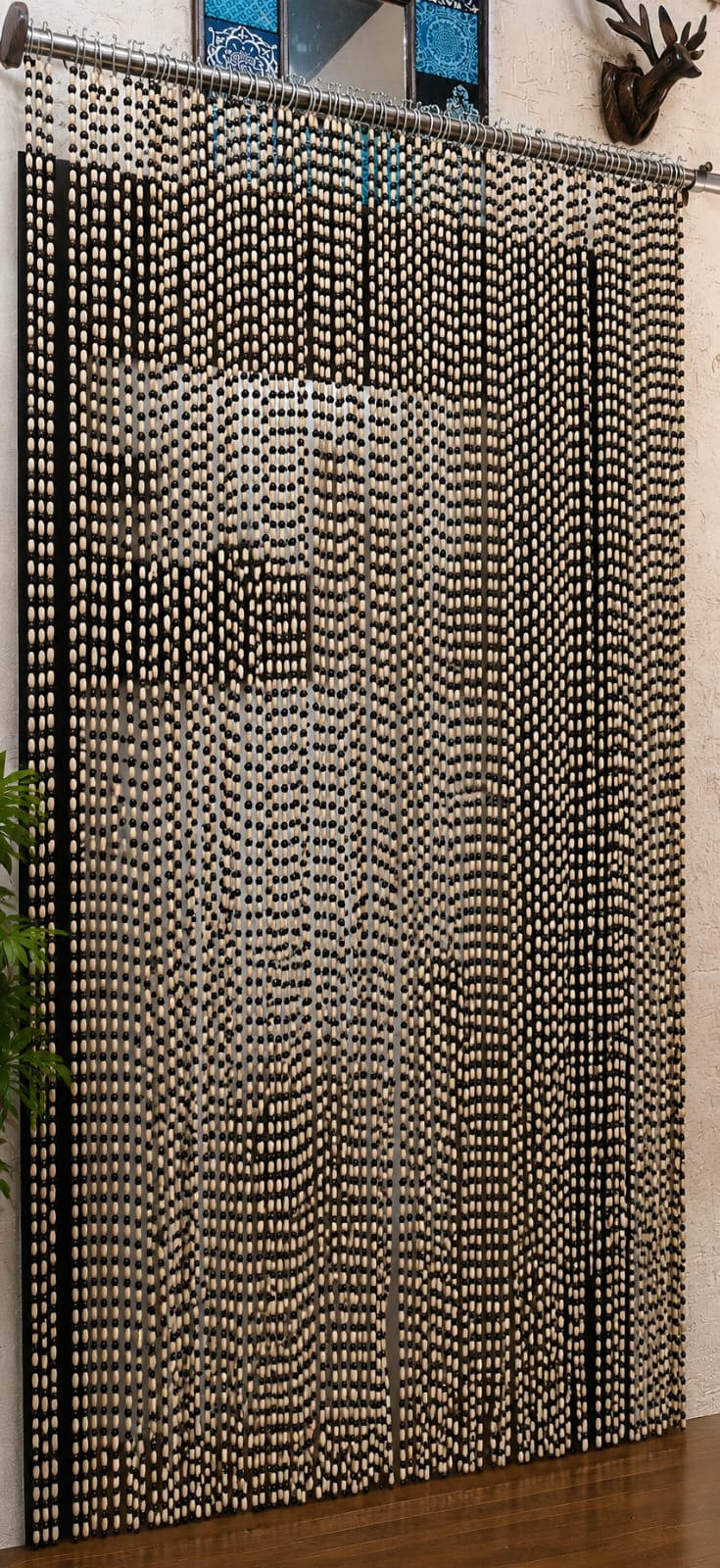 Handcrafted Wooden Beaded Curtain Boho Room Divider & Doorway Decor