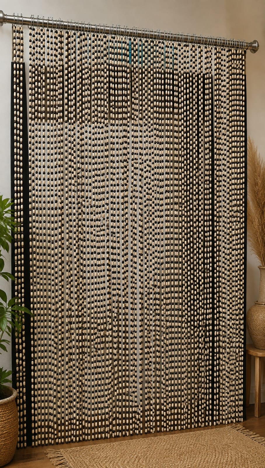 Handcrafted Wooden Beaded Curtain Boho Room Divider & Doorway Decor