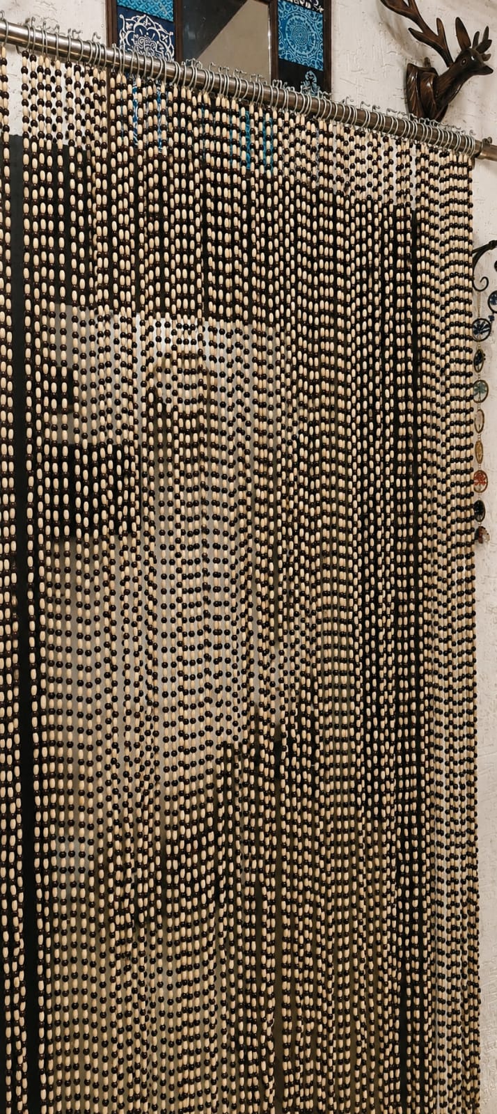 Handcrafted Wooden Beaded Curtain Boho Room Divider & Doorway Decor