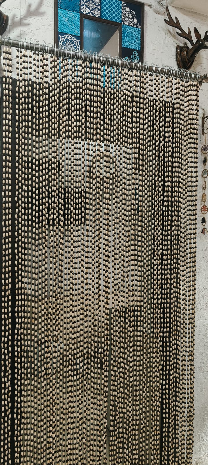 Handcrafted Wooden Beaded Curtain Boho Room Divider & Doorway Decor