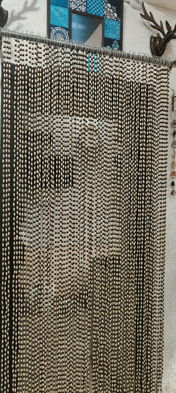 Handcrafted Wooden Beaded Curtain Boho Room Divider & Doorway Decor