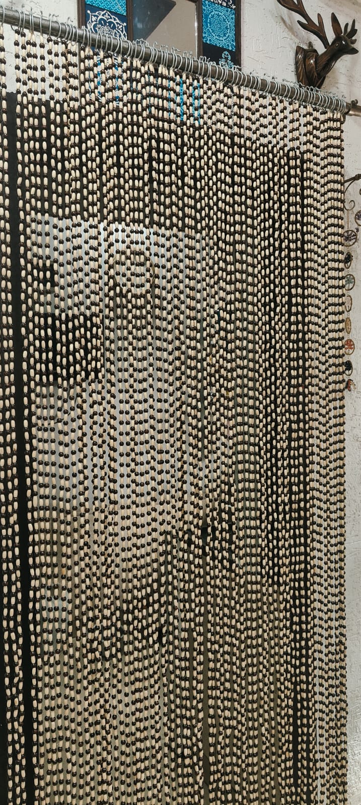 Handcrafted Wooden Beaded Curtain Boho Room Divider & Doorway Decor