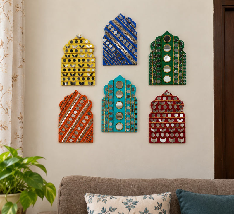 Handcrafted Indian Wall Art Set | Decorative Mirror & Embellished Wall Panels