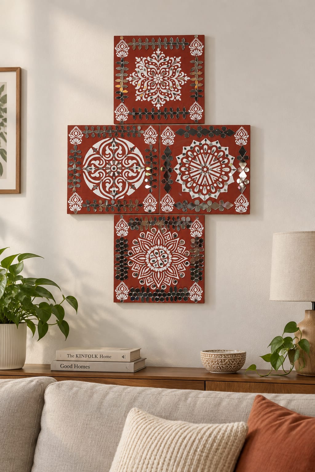 Handcrafted Red Mandala Wall Art Set – 4 Piece