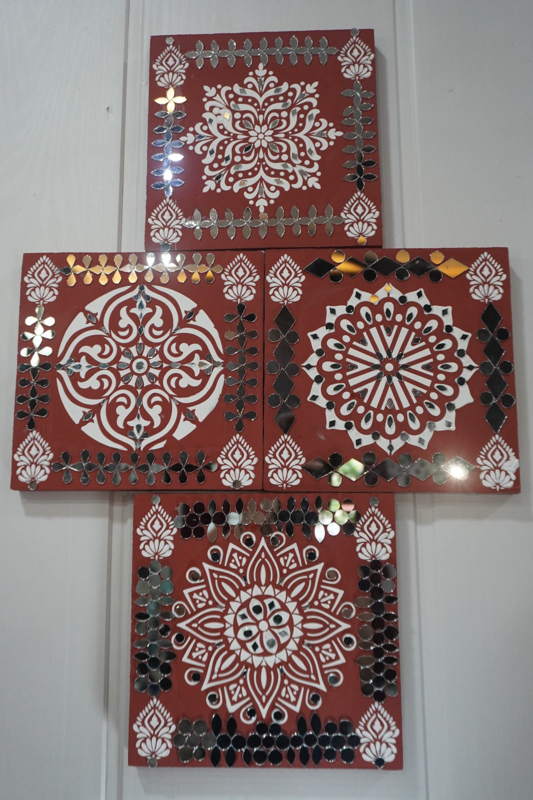 Handcrafted Red Mandala Wall Art Set – 4 Piece