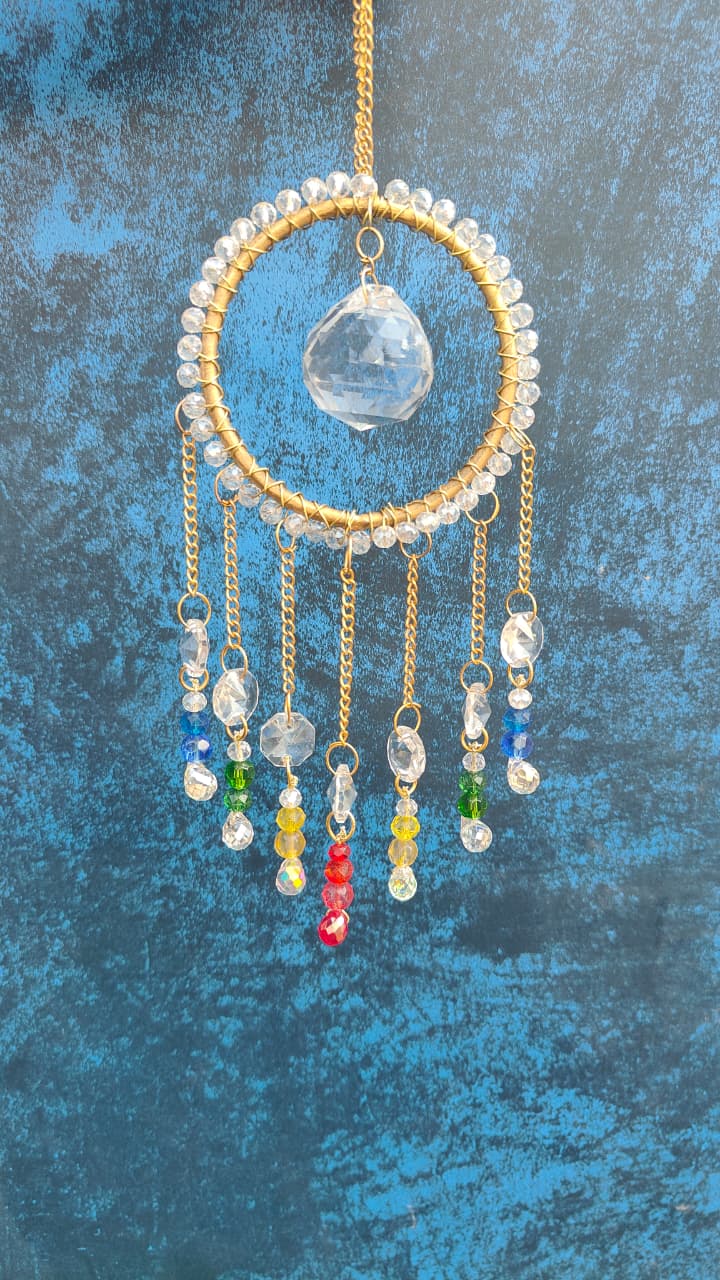 Handcrafted Crystal Suncatcher Ring – Multicolor Beaded Hanging Decor