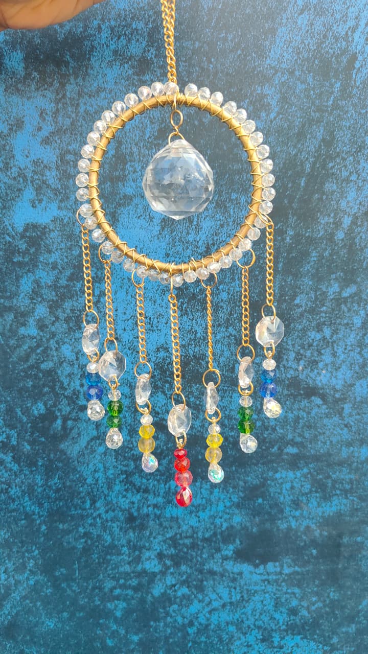 Handcrafted Crystal Suncatcher Ring – Multicolor Beaded Hanging Decor