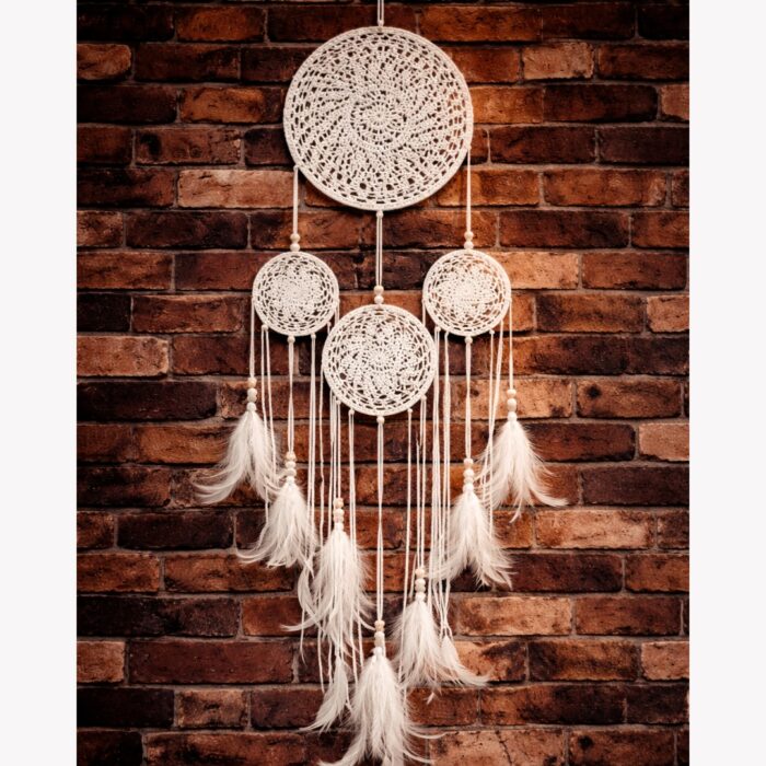 Handcrafted White Feather Dream Catcher Boho Wall Hanging Decor