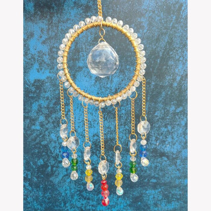 Handcrafted Crystal Suncatcher Ring – Multicolor Beaded Hanging Decor