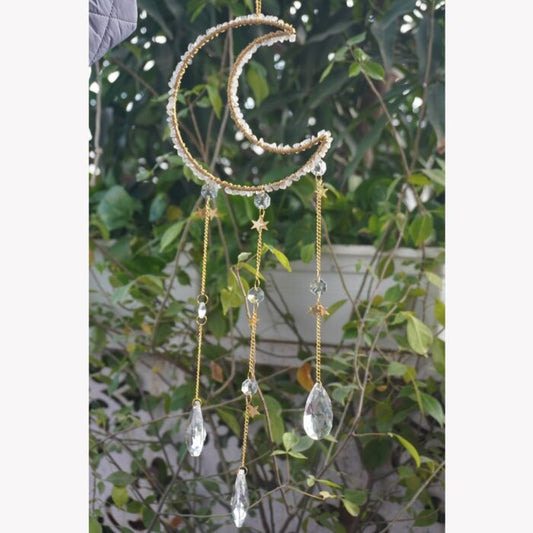 Handcrafted Moon & Star Crystal Suncatcher Gold Hanging Decor