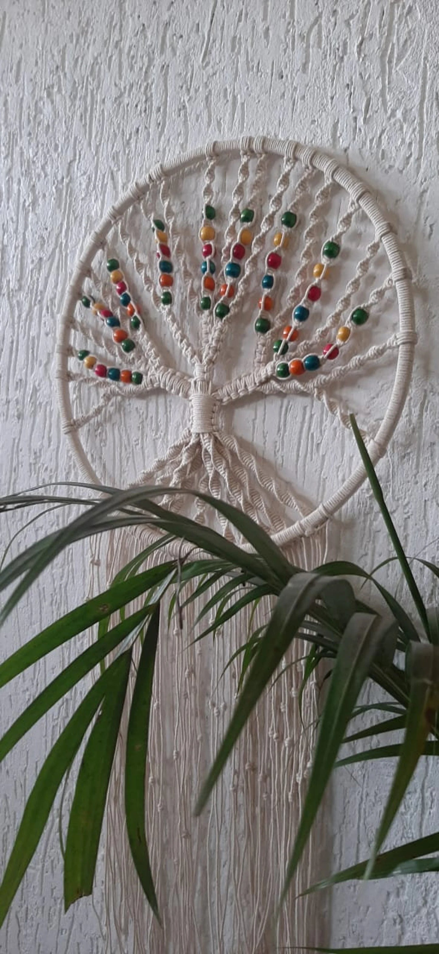 Handcrafted Macramé Tree of Life Wall Hanging with Colorful Wooden Beads