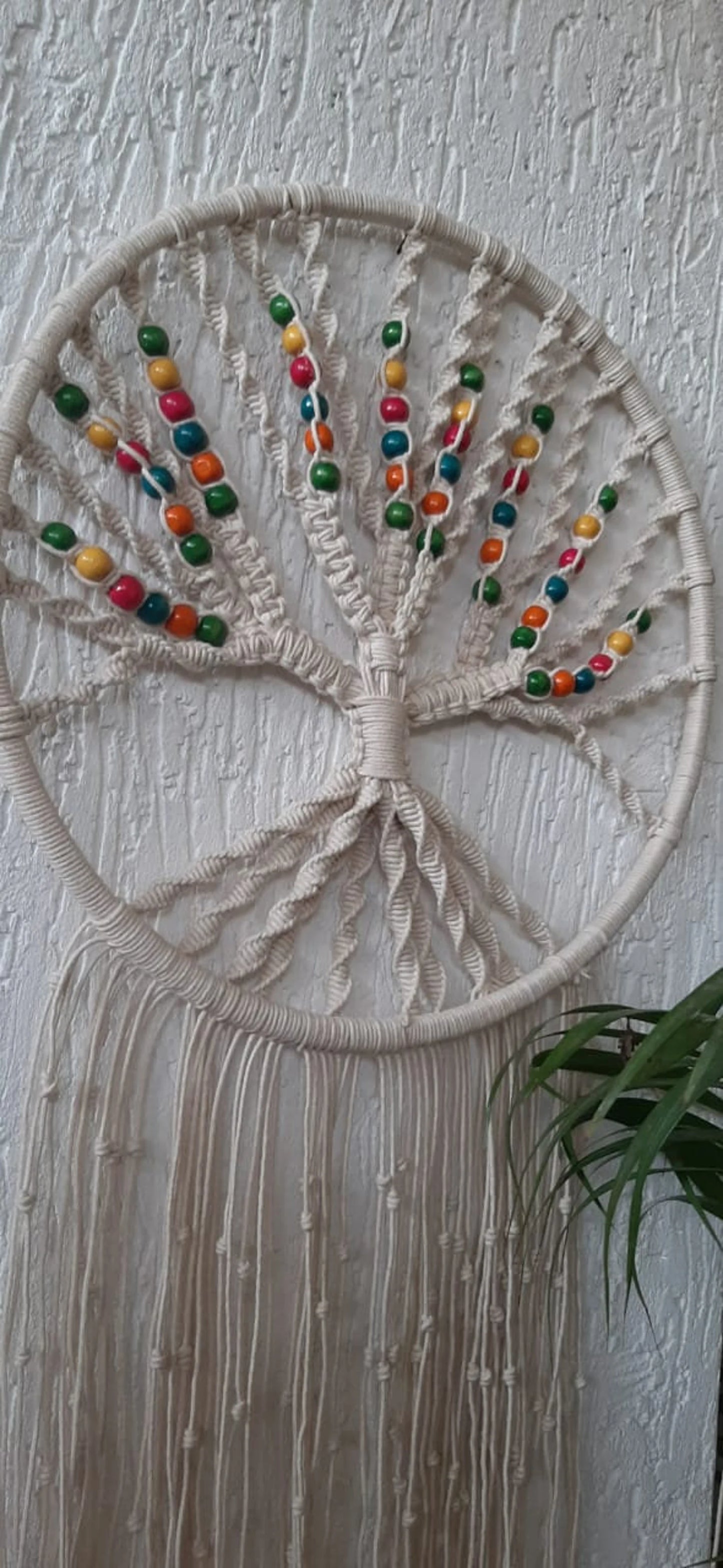 Handcrafted Macramé Tree of Life Wall Hanging with Colorful Wooden Beads