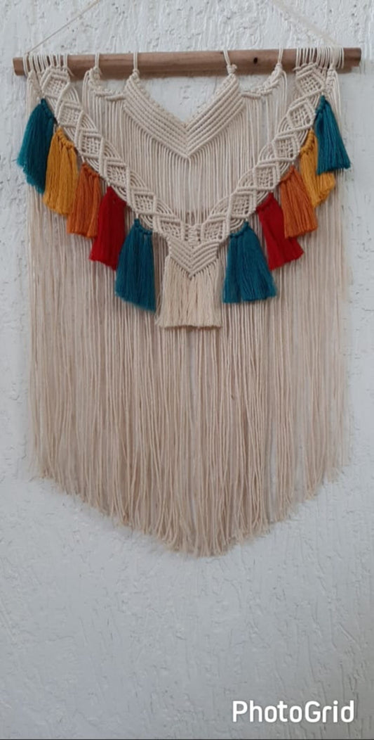 Handcrafted Boho Macramé Wall Hanging with Colorful Tassels
