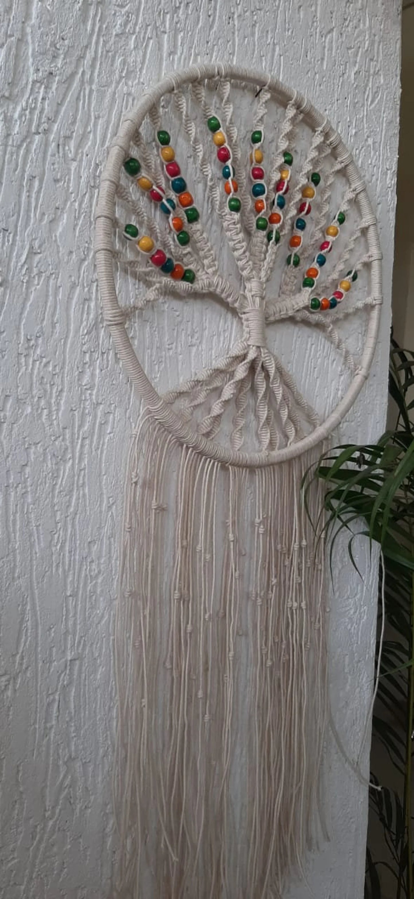 Handcrafted Macramé Tree of Life Wall Hanging with Colorful Wooden Beads
