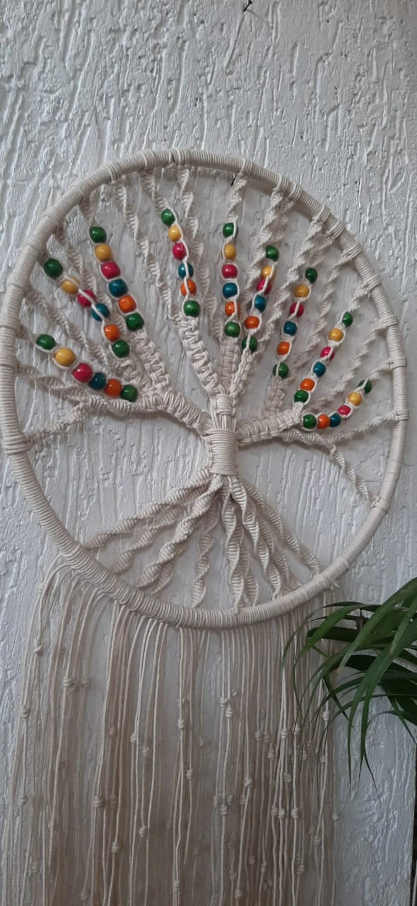 Handcrafted Macramé Tree of Life Wall Hanging with Colorful Wooden Beads
