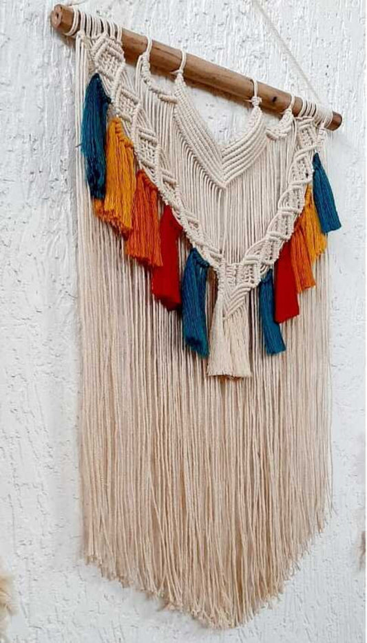 Handcrafted Boho Macramé Wall Hanging with Colorful Tassels