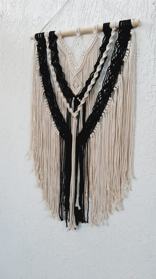 Handcrafted Black & White Macramé Wall Hanging