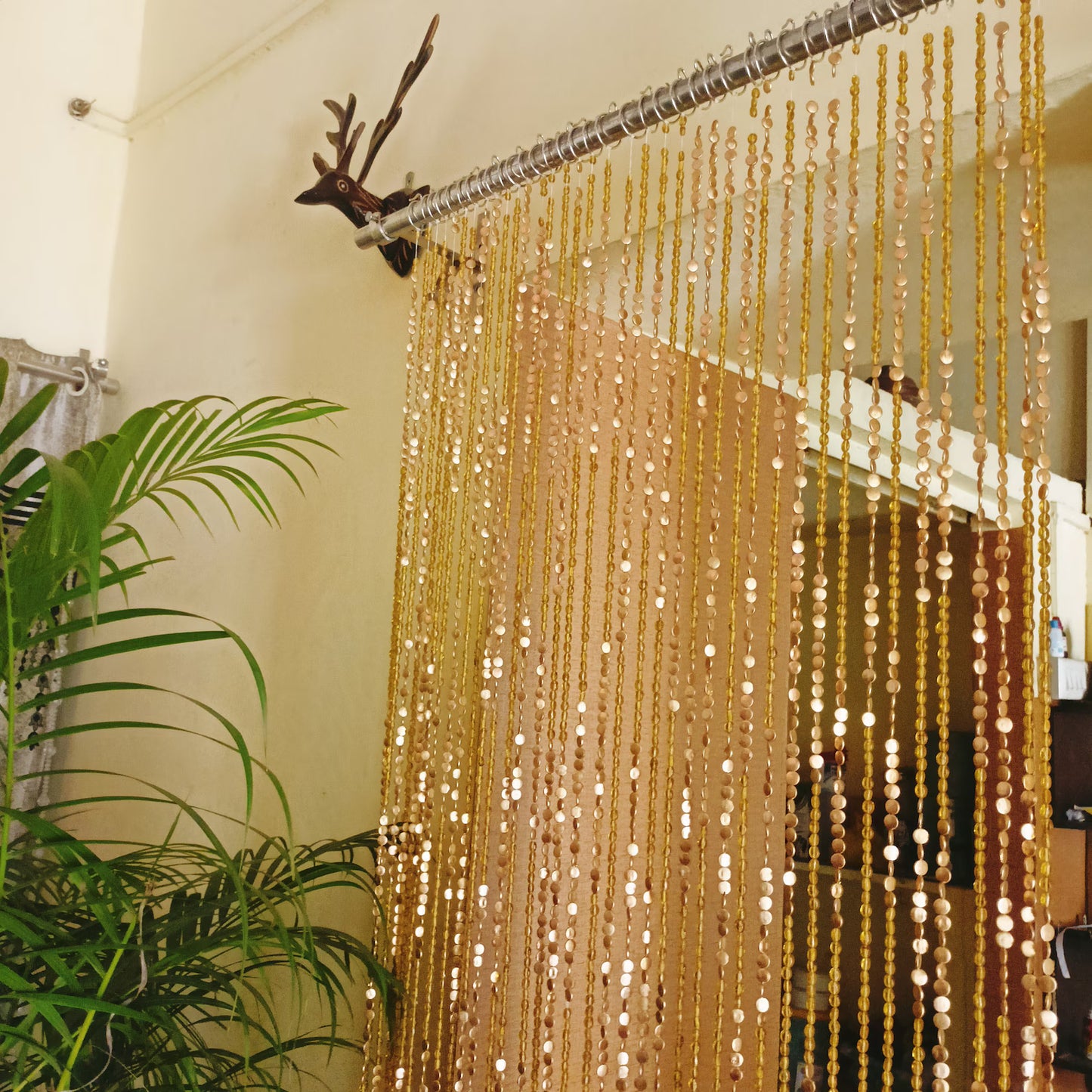 Golden Glass Beaded Curtain – Luxury Door & Window Hanging Decor