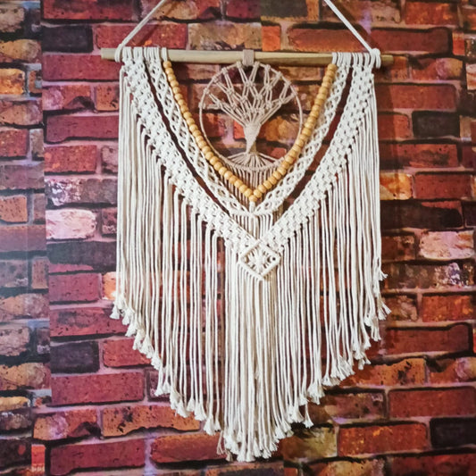 Handcrafted Tree of Life Macramé Wall Hanging with Wooden Beads
