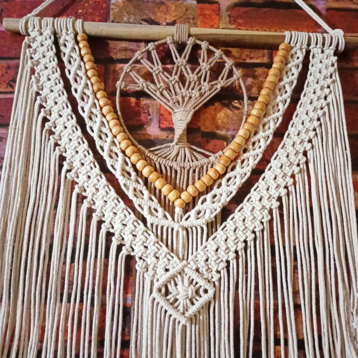 Handcrafted Tree of Life Macramé Wall Hanging with Wooden Beads