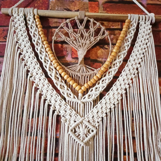 Handcrafted Tree of Life Macramé Wall Hanging with Wooden Beads
