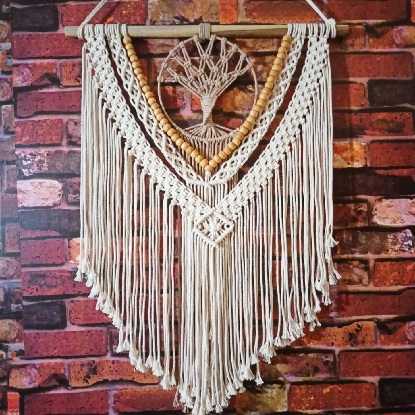Handcrafted Tree of Life Macramé Wall Hanging with Wooden Beads