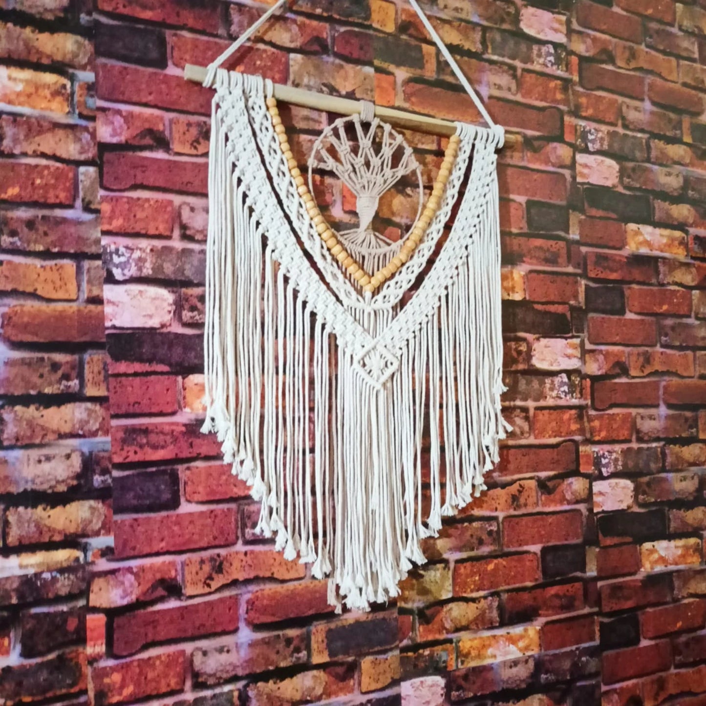Handcrafted Tree of Life Macramé Wall Hanging with Wooden Beads