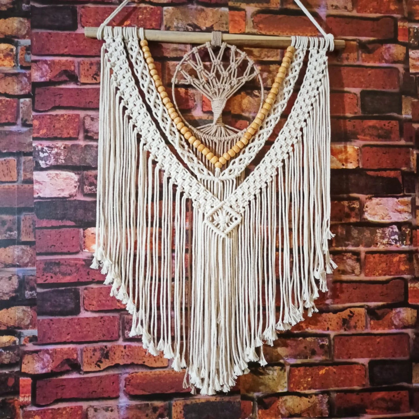 Handcrafted Tree of Life Macramé Wall Hanging with Wooden Beads