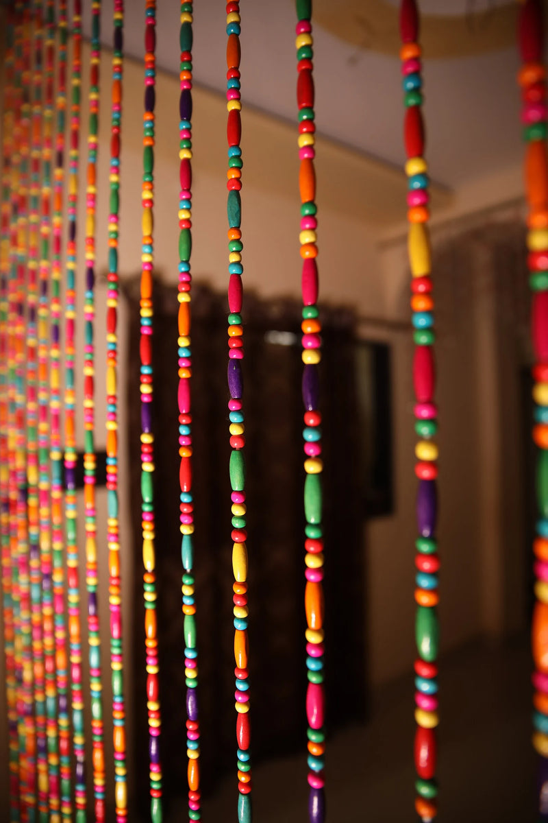 Multicolored Wooden Beaded Curtain – Decorative Door & Window Hanging