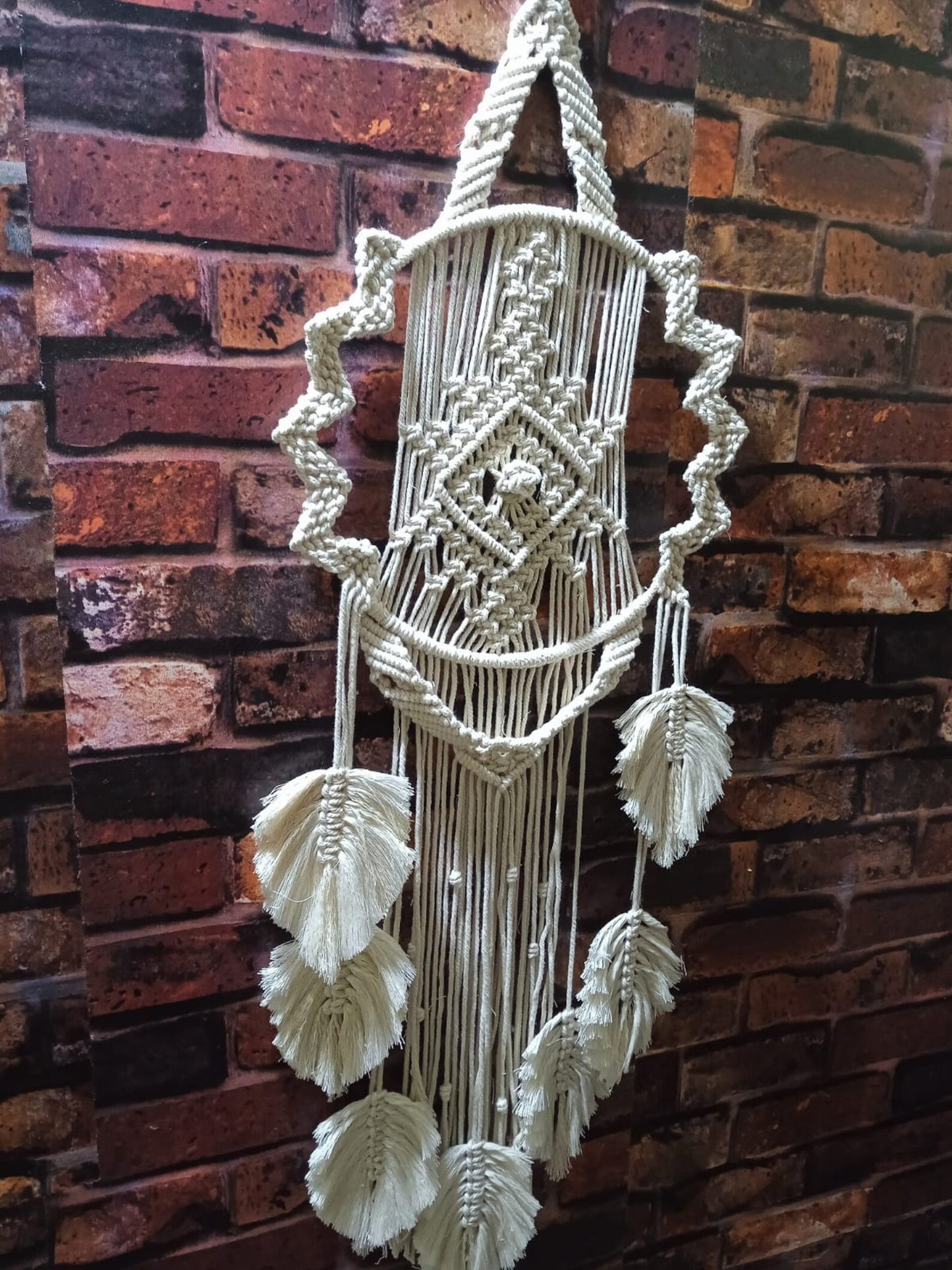 Handcrafted Macramé Evil Eye Wall Hanging with Feather Tassels